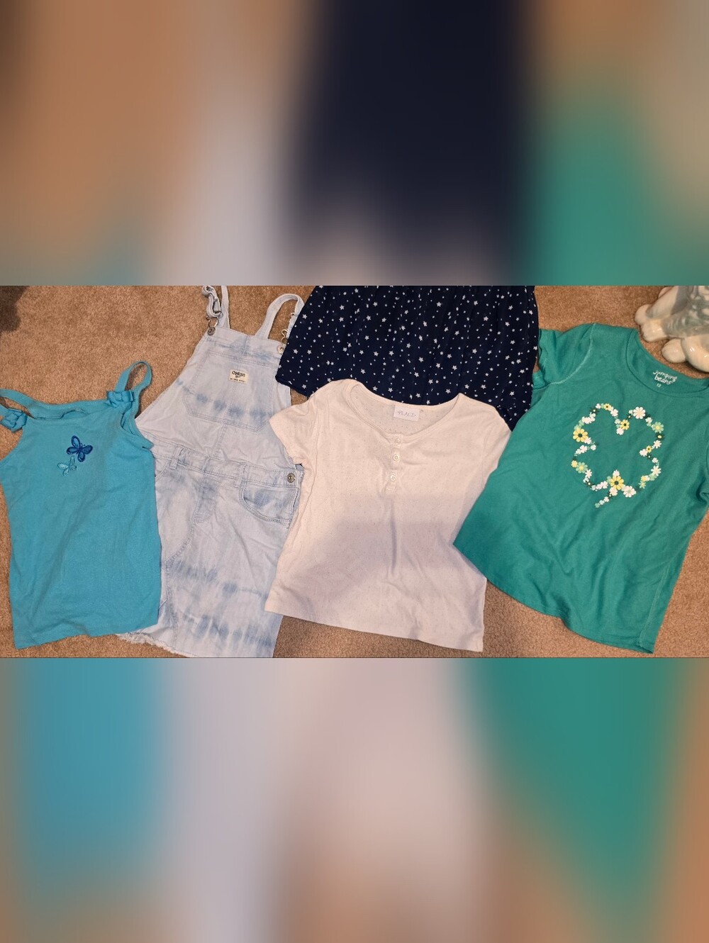 OshKosh B'gosh Blue White Wash Denim Overall Skirt & Other Clothing Lot Sz 10